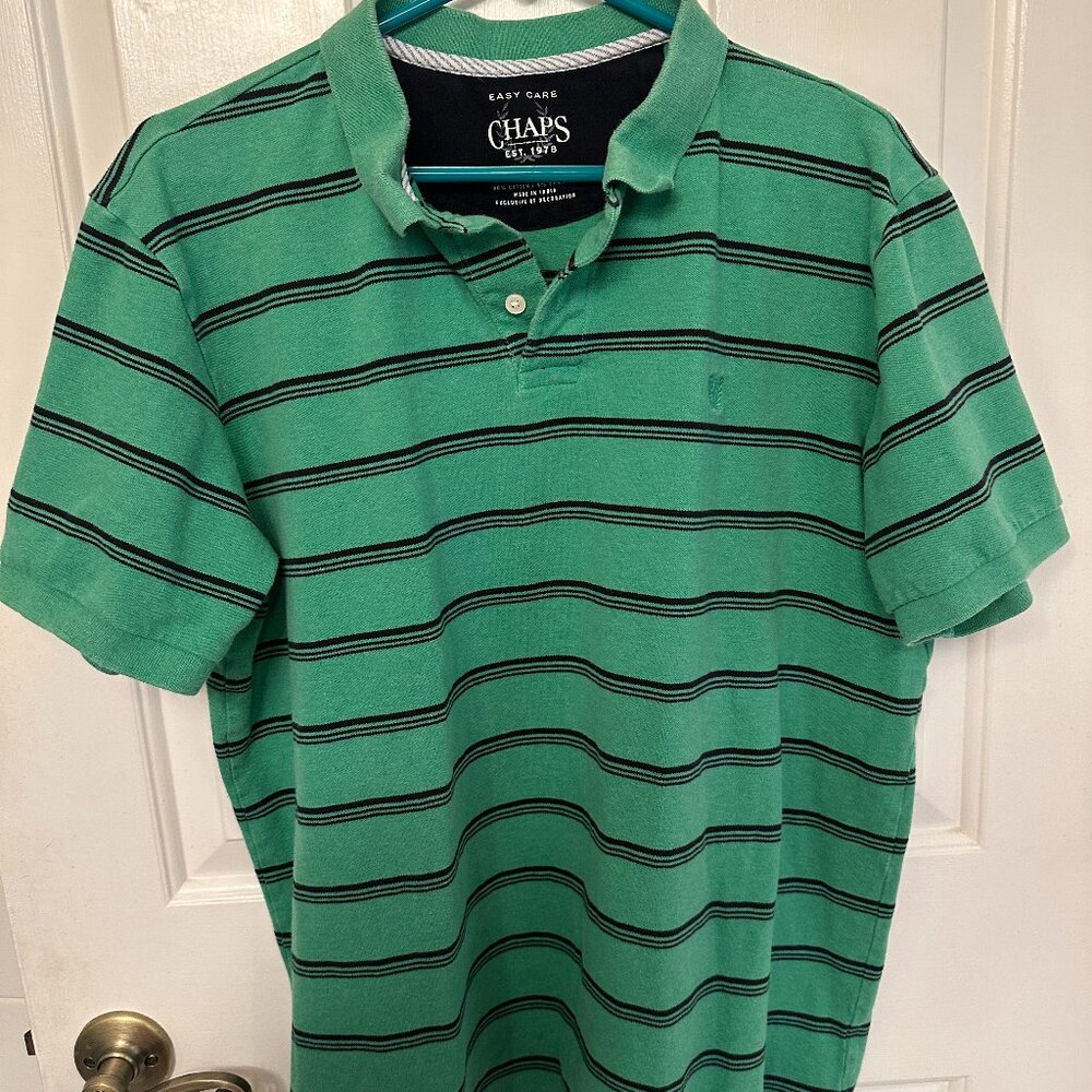 Chaps Men's Large Tall Green & Black Striped Polo Shirt